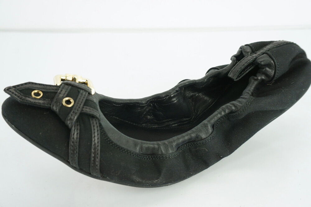 Burberry Thompson Black Leather Belted Pointy Ballet Flats Size 36 New